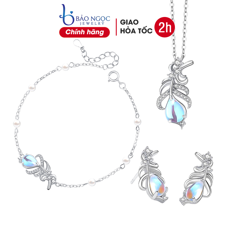 Bộ trang sức bạc 925 3 món đính đá moonstone thiết kế độc đáo sang trọng - BDM2887 - Bảo Ngọc Jewelry