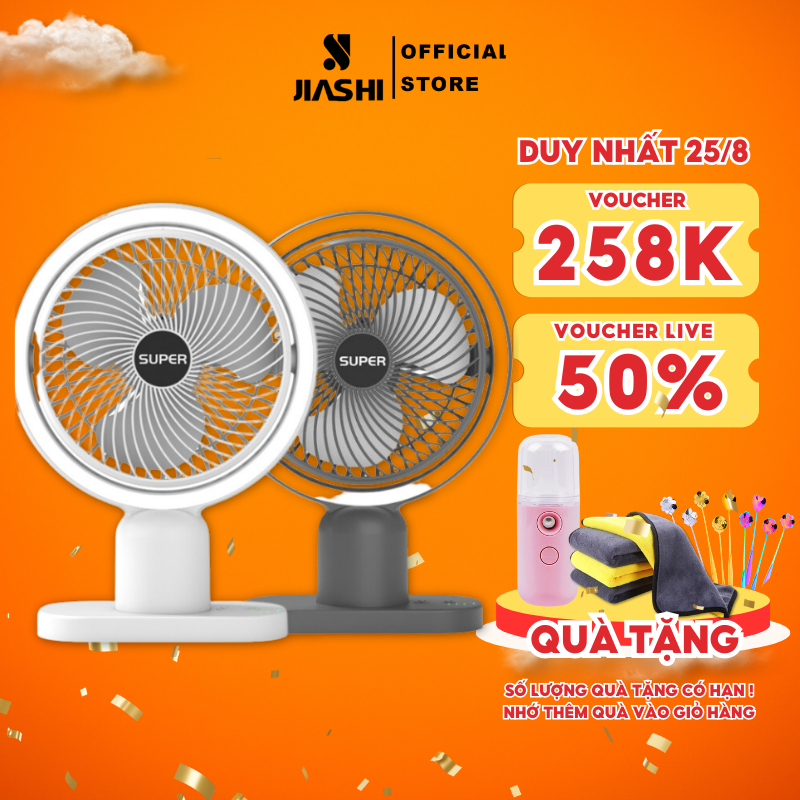Quạt Mini Tích Điện Để Bàn Di Động Jiashi Sử Dụng Lên Tới 8H/1 Lần Sạc Usb 3 Chế Độ Gió, Kiêm Đèn Led Qmn13