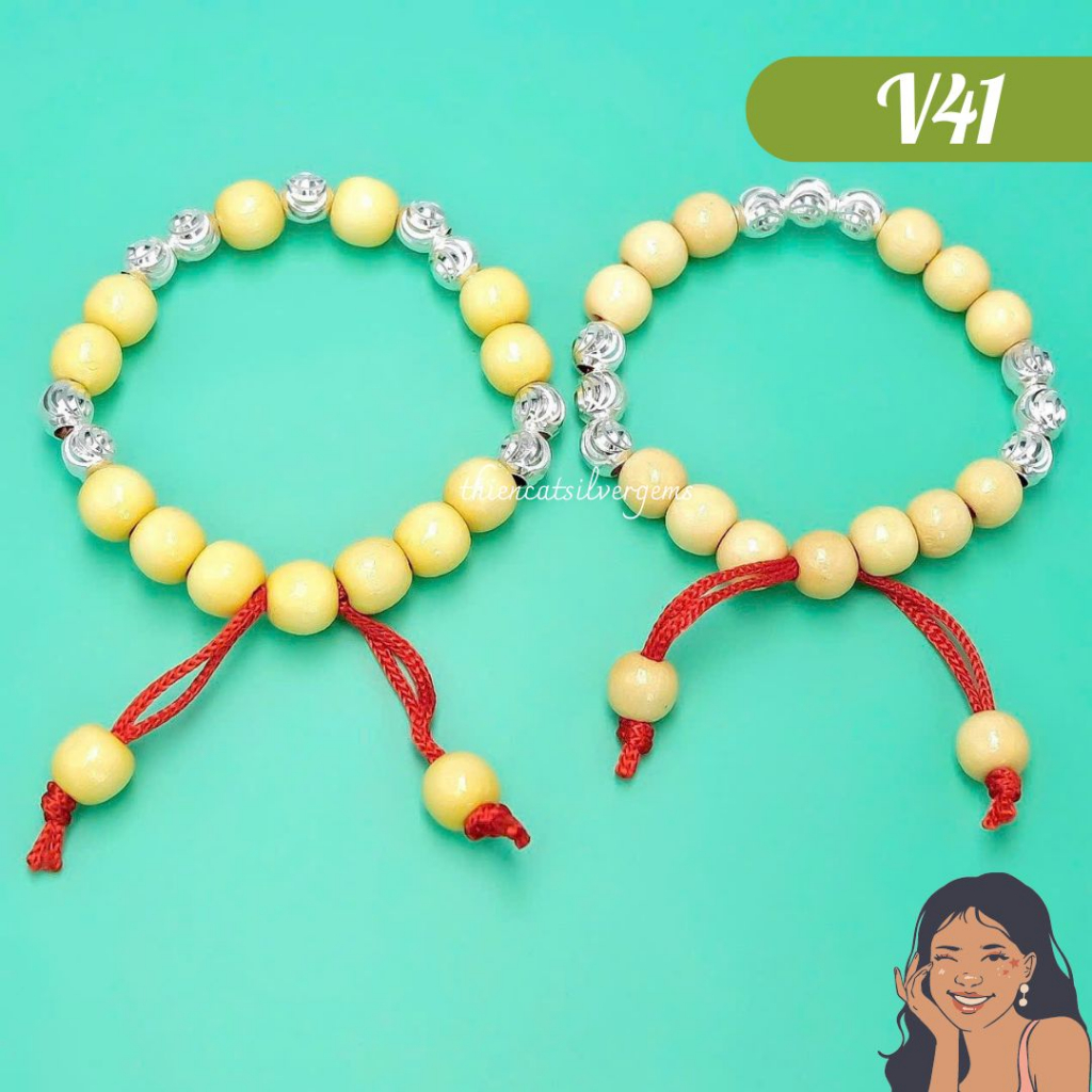 V41 Vòng dâu tằm trừ tà cho bé Bạc thật nguyên chất Thiên Cát