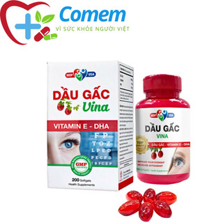 Thực phẩm Dầu Gấc Vina - Bổ sung dưỡng chất cần thiết cho mắt, tăng cường thị lực - Lọ 200 viên