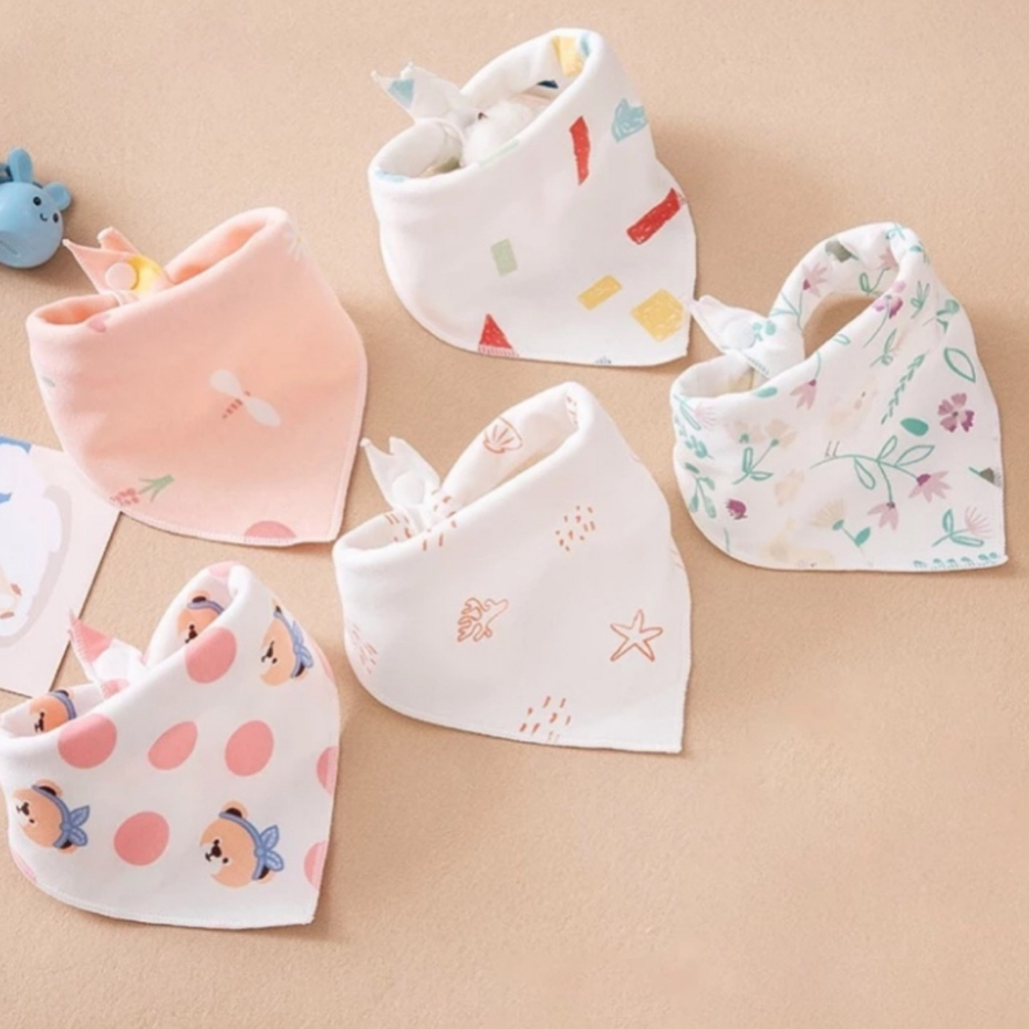 Khăn yếm tam giác mềm mịn giữ ấm cổ chất cotton hai nấc nút bấm thấm hút tốt cho bé sơ sinh