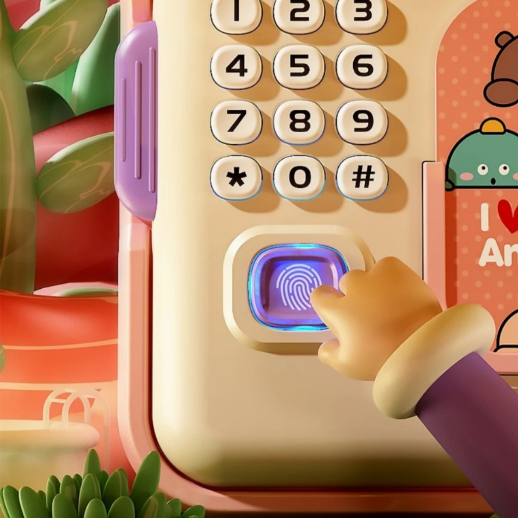 Đồ chơi két sắt mini sử dụng mật khẩu, vân tay, đồ chơi két sắt tiết kiệm, máy ATM cho trẻ