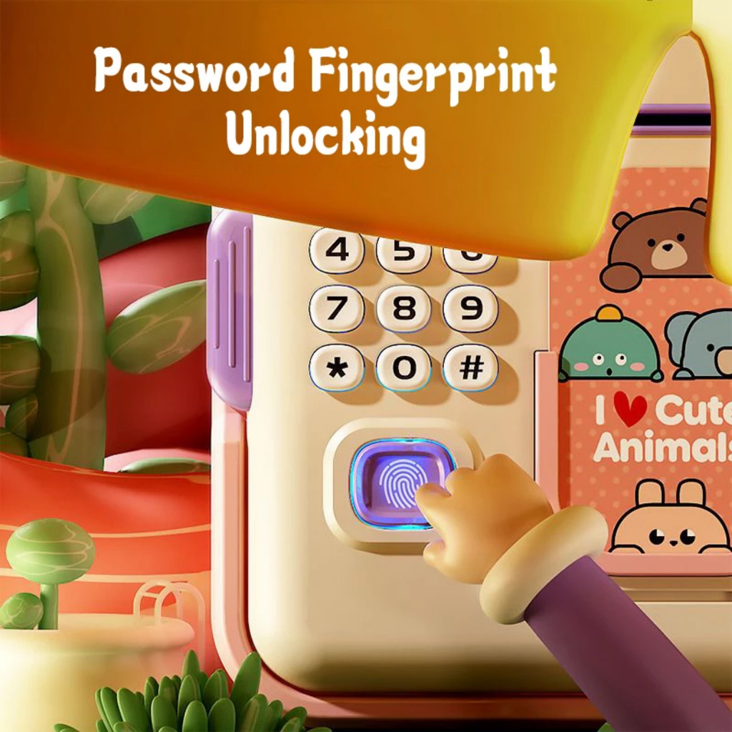 Đồ chơi két sắt mini sử dụng mật khẩu, vân tay, đồ chơi két sắt tiết kiệm, máy ATM cho trẻ