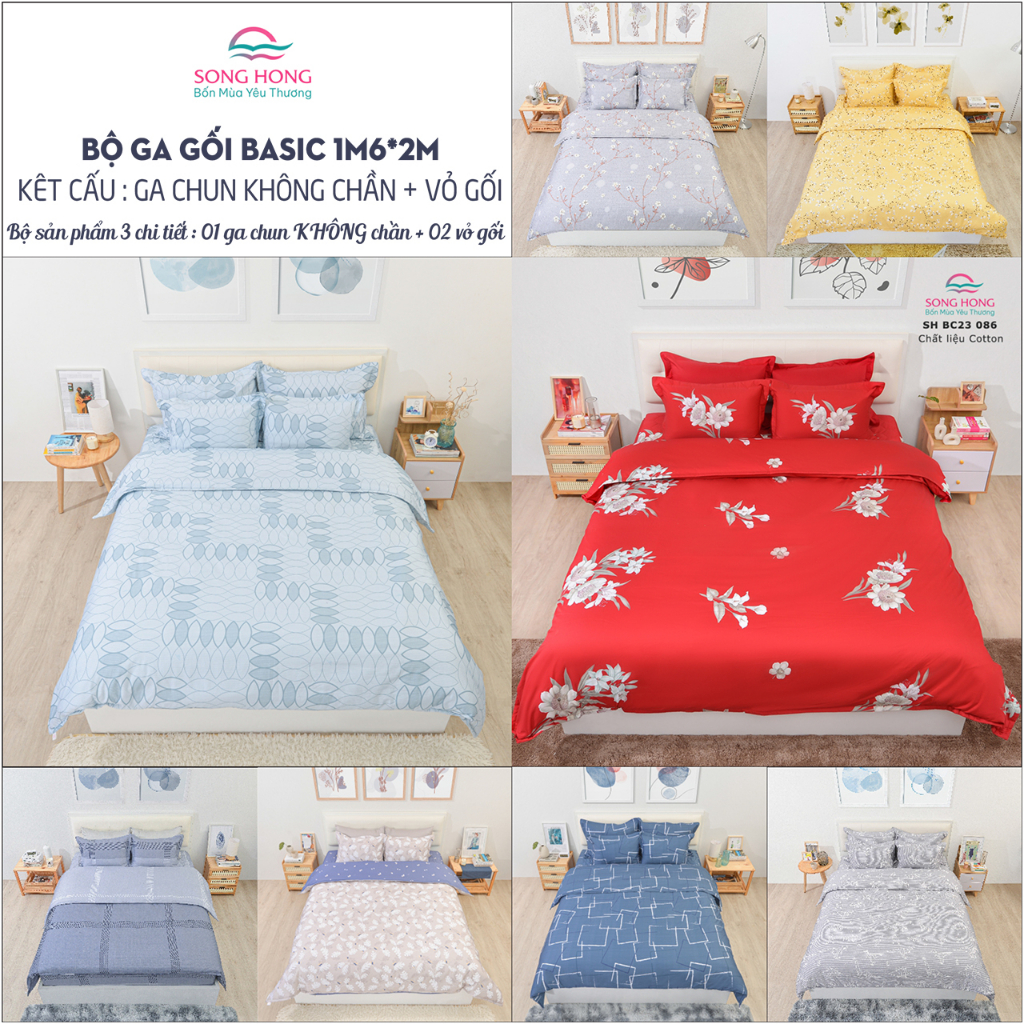 ✔ Bộ Ga Gối KC 1m6x2m (Ga Không Chần) - Chất Cotton - Sông Hồng Chính Hãng- Mẫu mã chất lượng bền đẹp.