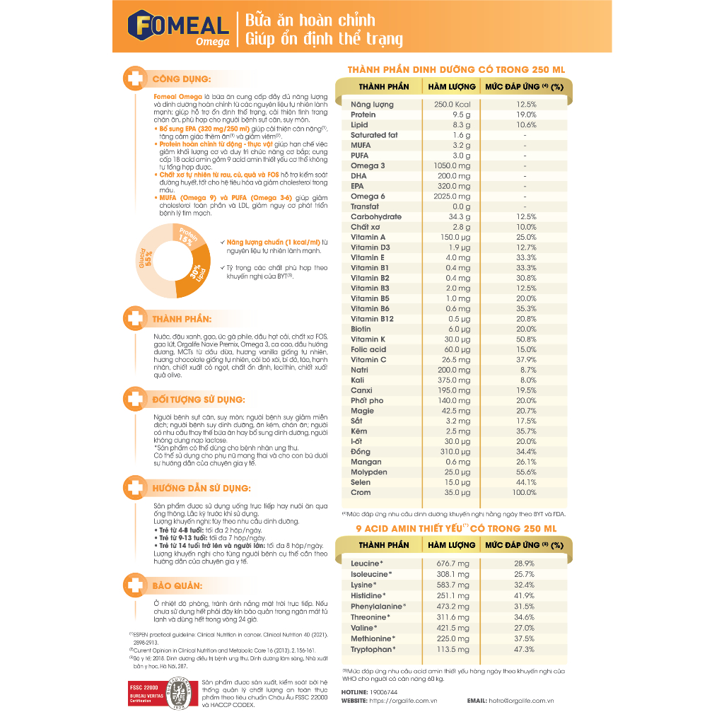 Soup uống dinh dưỡng thay thế bữa ăn, tăng cân, cao năng lượng, chóng suy mòn Fomeal Omega 30 hộp