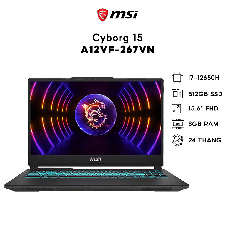 Laptop (Gaming) MSI Cyborg 15 A12VF-267VN, I7-12650H, 512GB, 64GB, RTX 4060 8GB, 15.6" FHD - Ship hỏa tốc