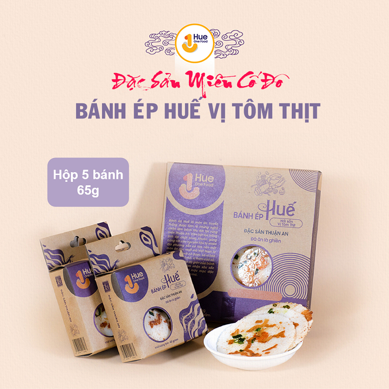 Bánh ép Huế vị tôm thịt hải sản size lớn hộp 65g - Bánh ép HUE ONE FOOD đặc sản xứ Huế