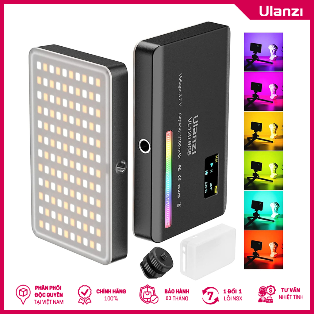 [Hàng Chính Hãng] ULANZI VL120 RGB (2500-9000K) - Đèn LED Đổi Màu, Tích Hợp Pin 3100mAh Có Thể Sạc L