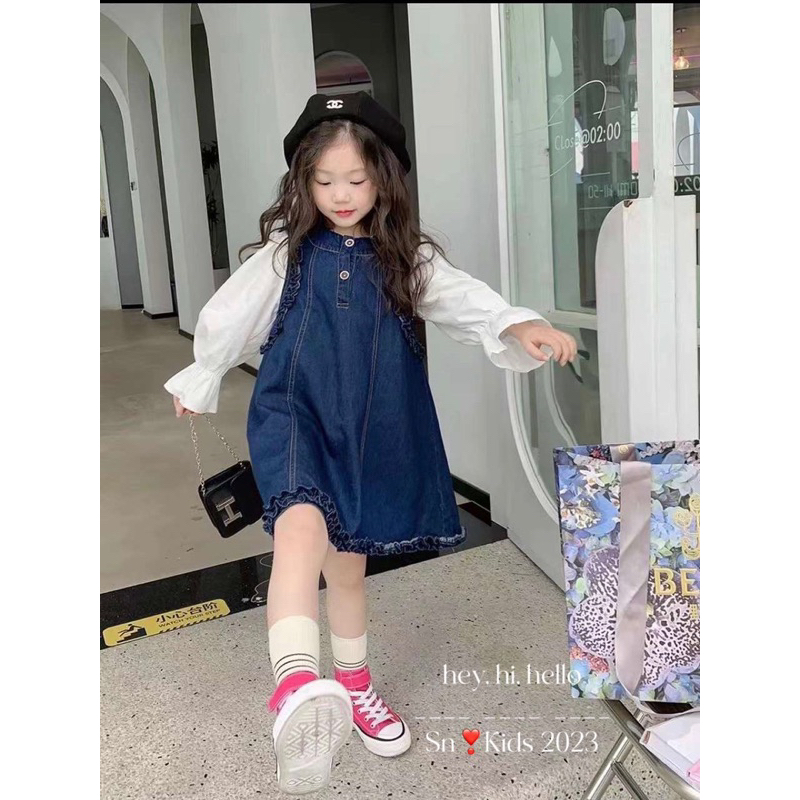 (9-30kg) sỉ set váy jean, rin sát nách phối sơ mi tay nhún bé gái Jane snkids