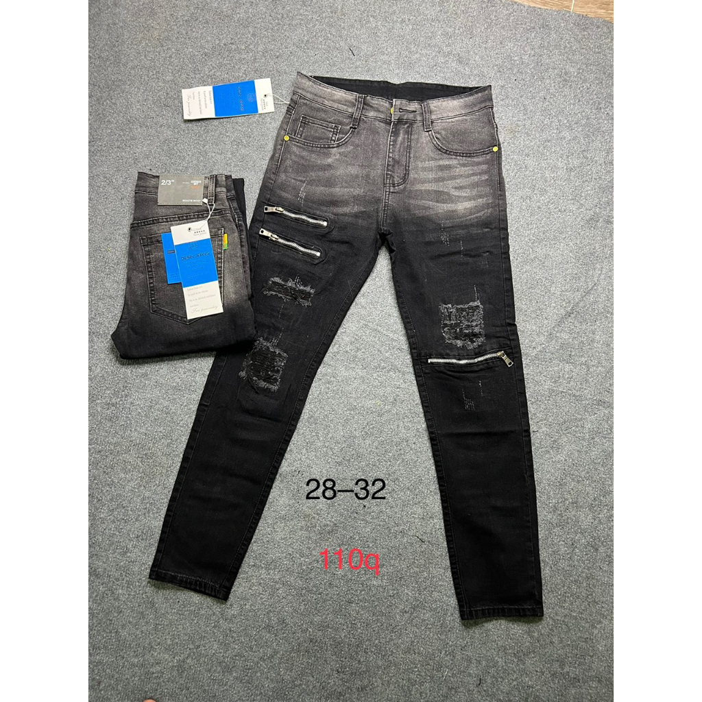 Quần bò jean nam dài đen trơn in chữ logo đẹp mẫu mới hot,form skinny chất jean co giãn giá tốt