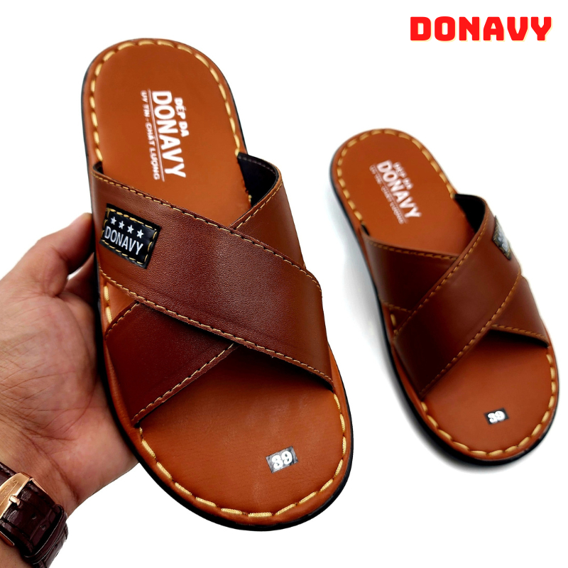 Dép Nam Chữ K Da Sít Nhật Không Thấm Nước, Đế Đúc Nguyên Khối, May Full Handmade D.CHUKS