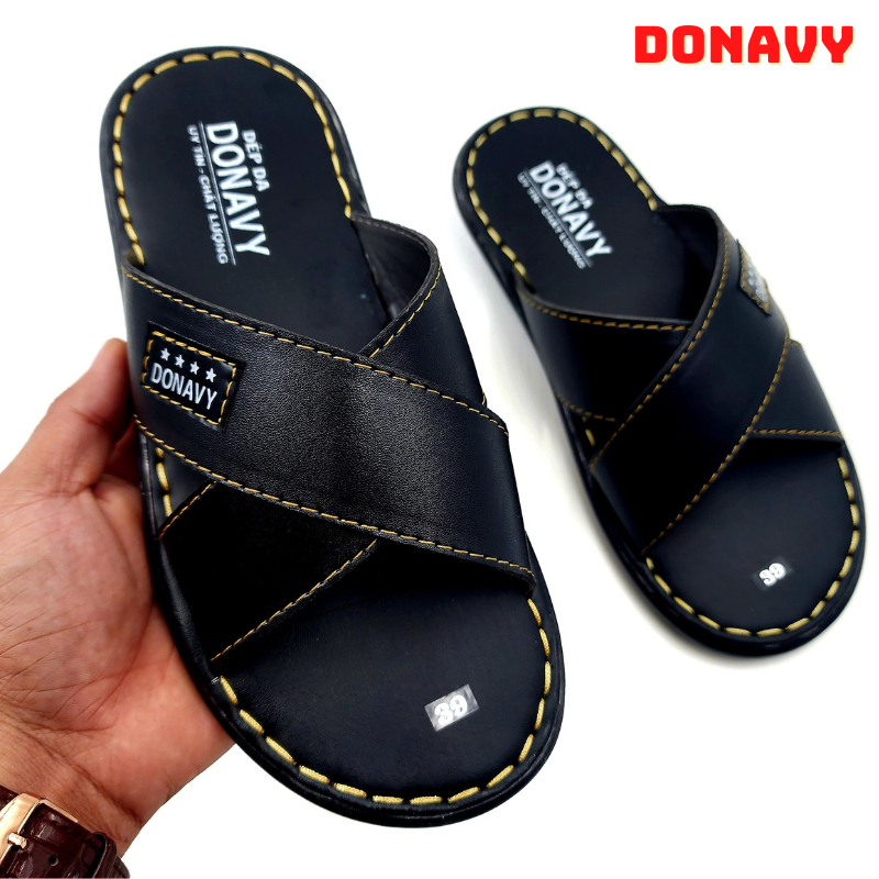 Dép Nam Chữ K Da Sít Nhật Không Thấm Nước, Đế Đúc Nguyên Khối, May Full Handmade D.CHUKS