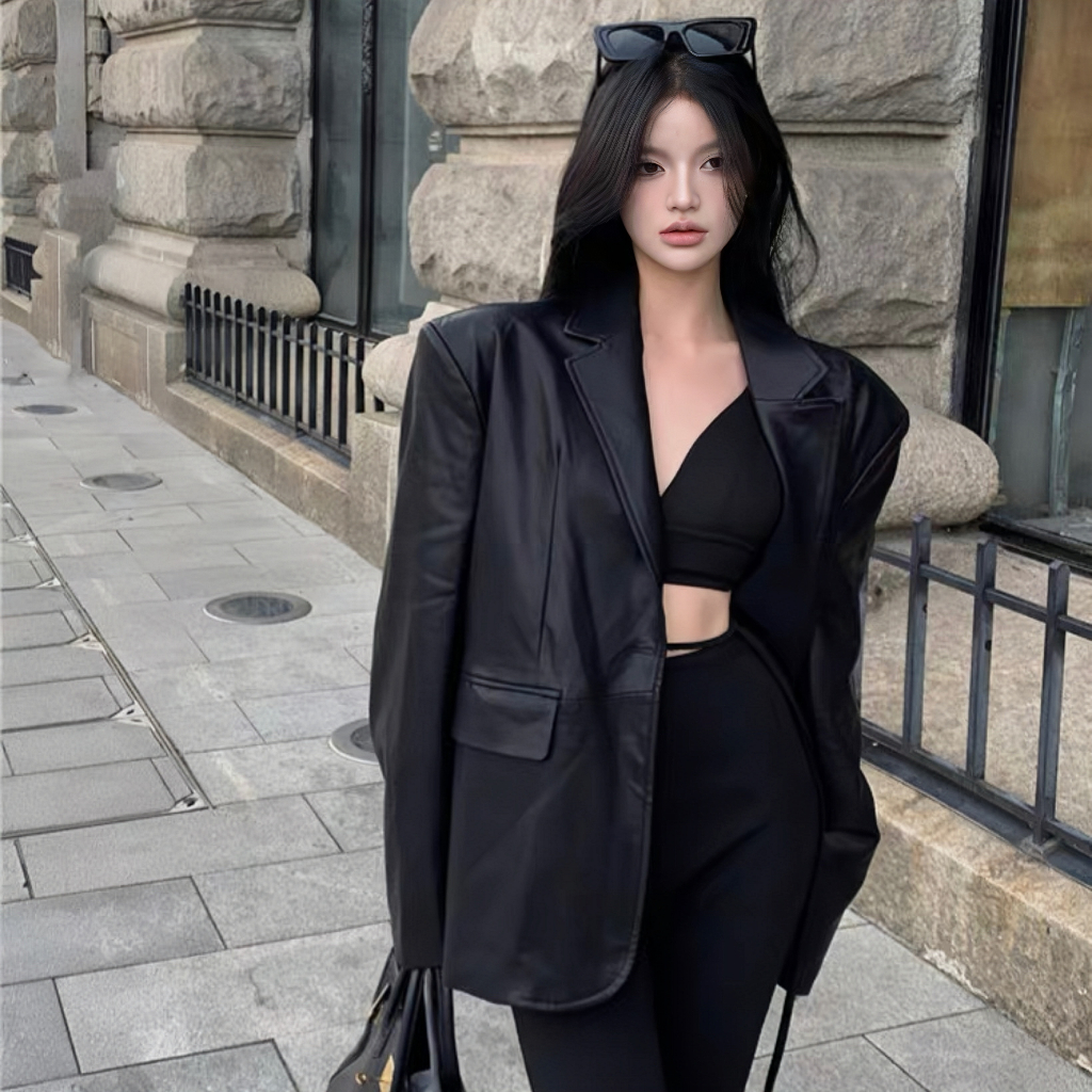 Áo Khoác Da Blazer Nâu