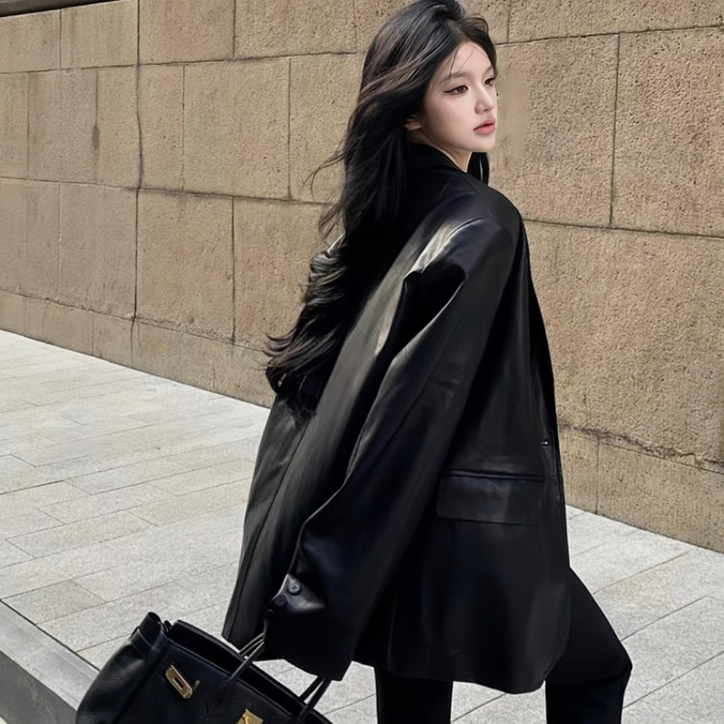 Áo Khoác Da Blazer Nâu