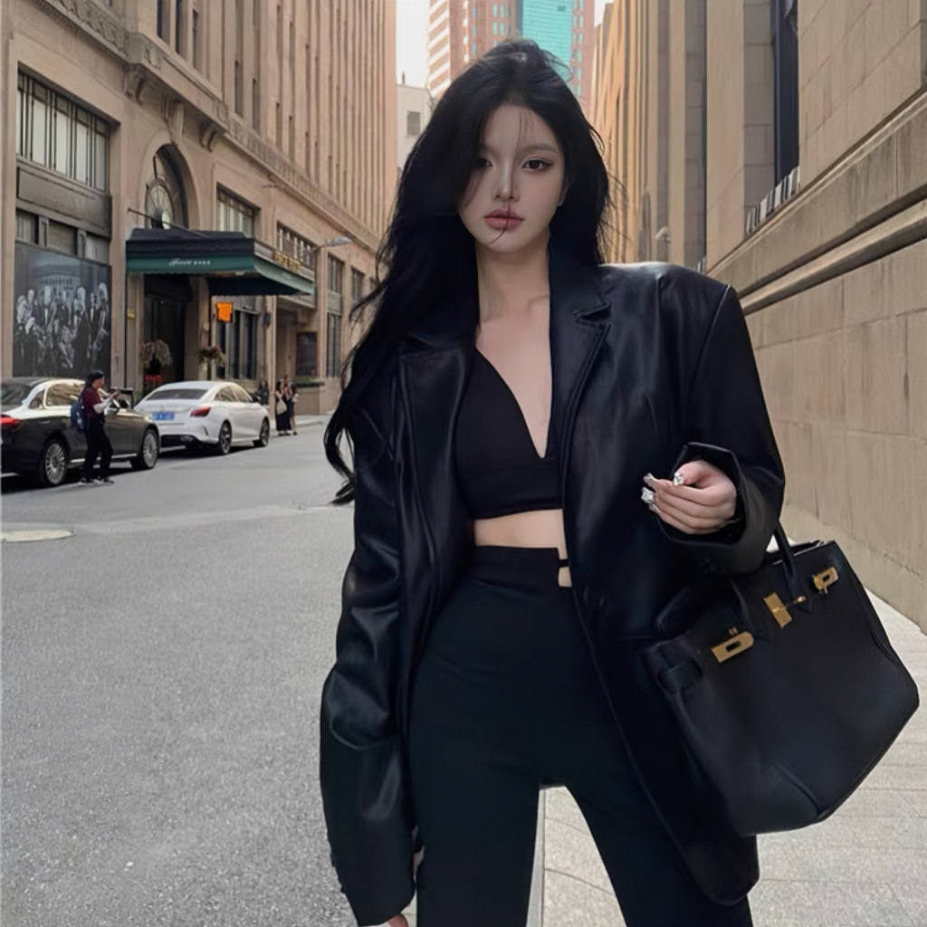 Áo Khoác Da Blazer Nâu