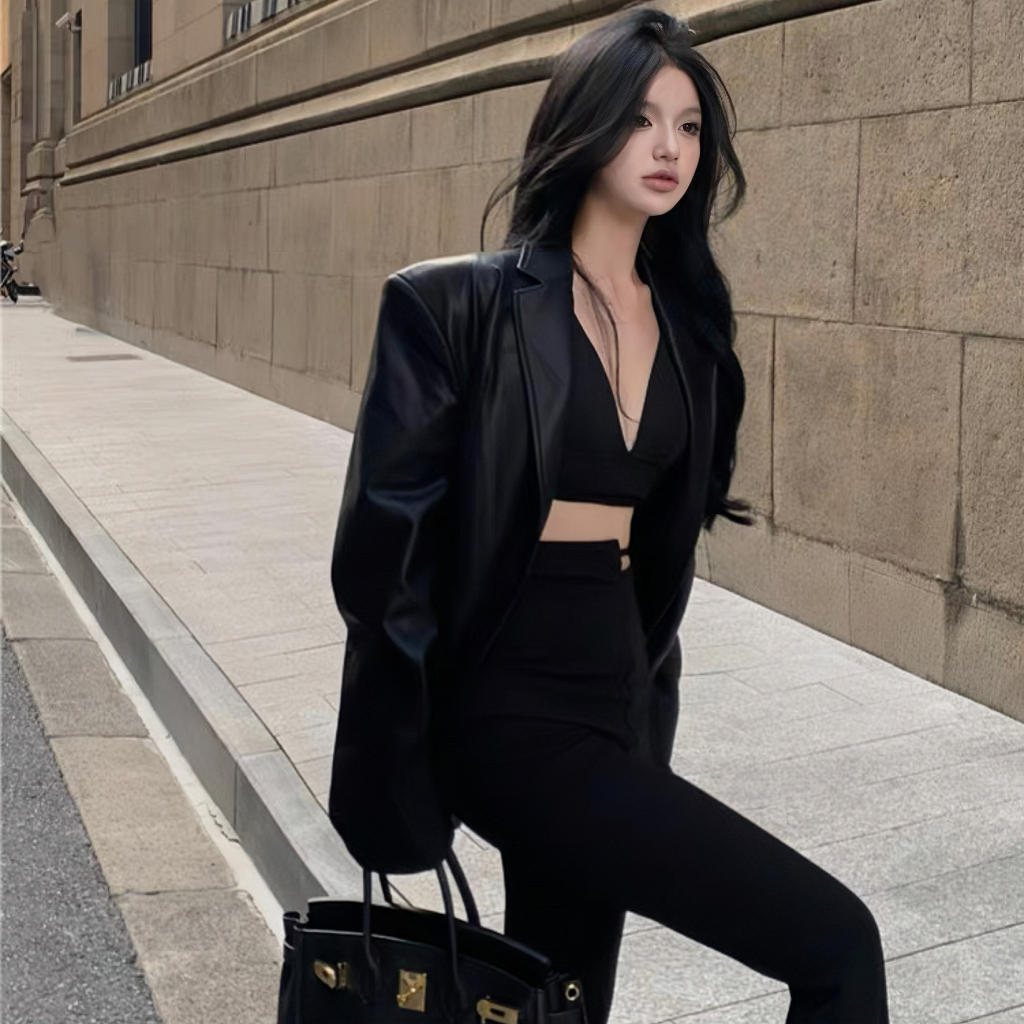 Áo Khoác Da Blazer Nâu