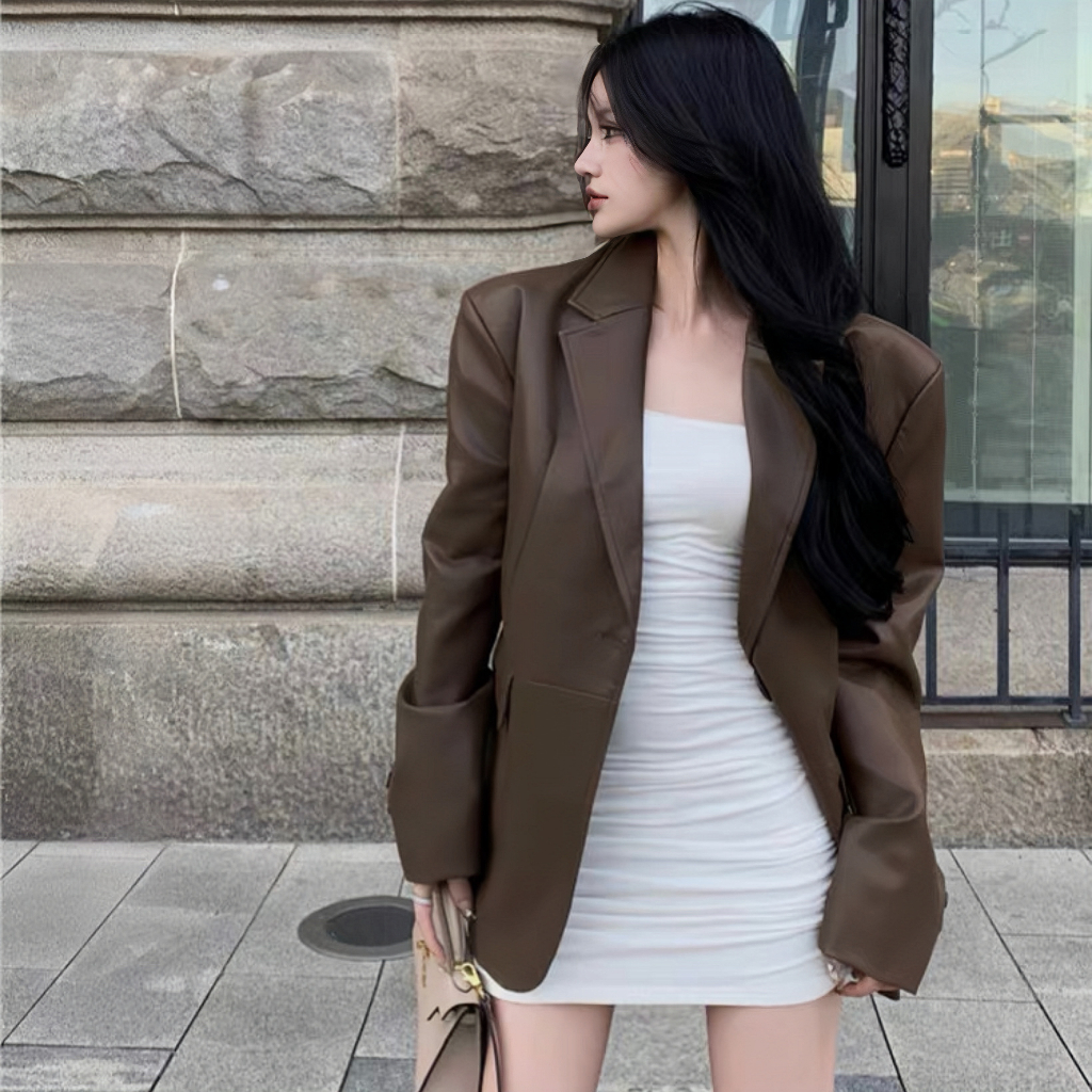 Áo Khoác Da Blazer Nâu | BigBuy360 - bigbuy360.vn