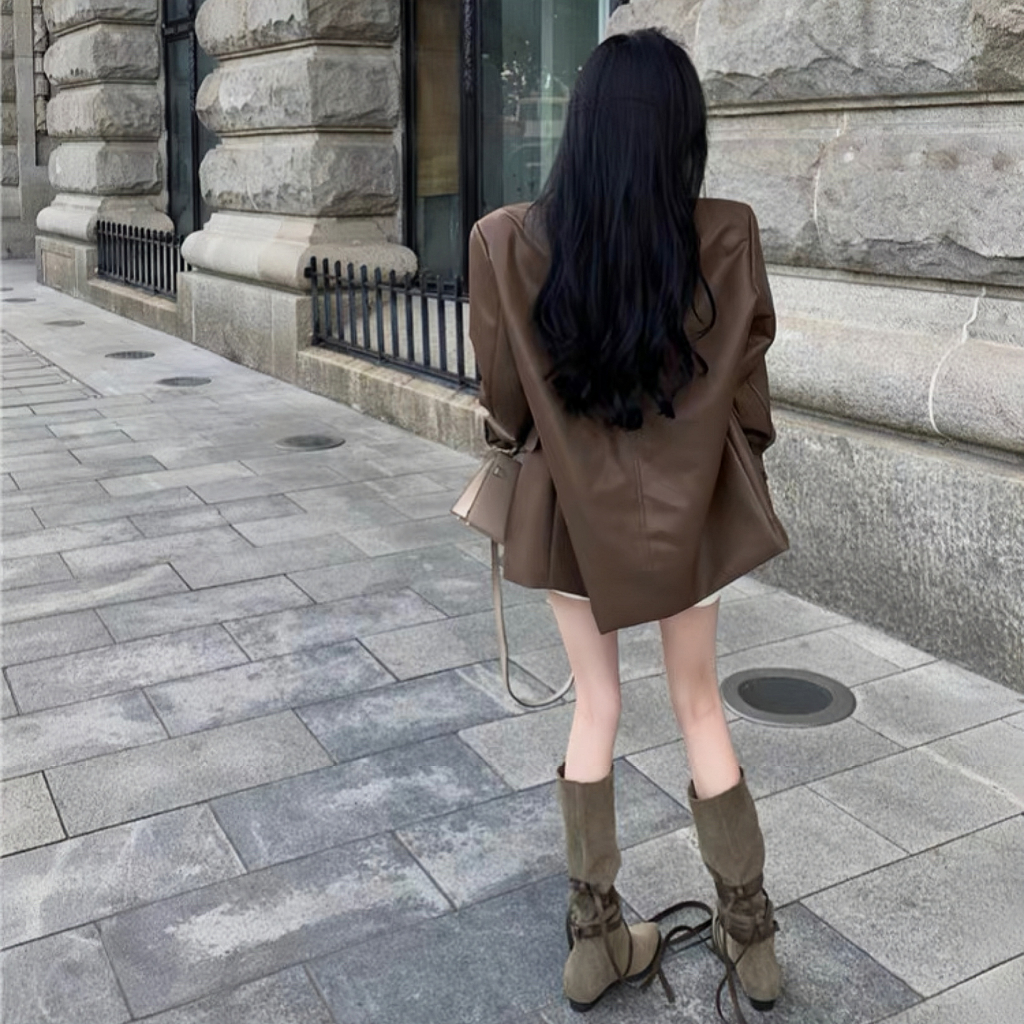 Áo Khoác Da Blazer Nâu | BigBuy360 - bigbuy360.vn