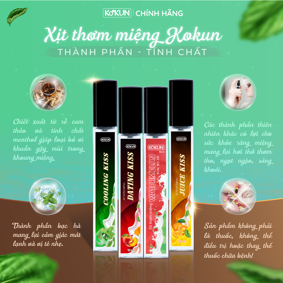 Xịt Thơm Miệng KoKun | Sịt Thơm Miệng 4 Vị Hoa Quả |  Siêu Thơm Mát Ngọt Ngào Mang Lại Nụ Hôn Tươi Mát - KOKUN