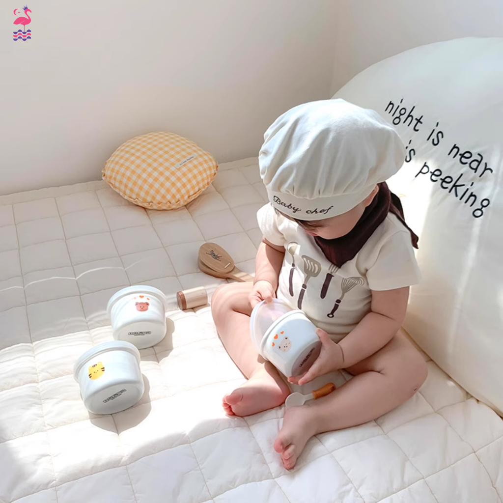 Hũ Sứ Hàn INS Ấm Baby Đựng Đồ Ăn Dặm Nắp Silicon Cho Bé Phong Cách Hàn Quốc 200ML