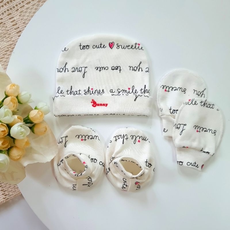 Set mũ + bao tay + bao chân sơ sinh chất đẹp Bunnybaby