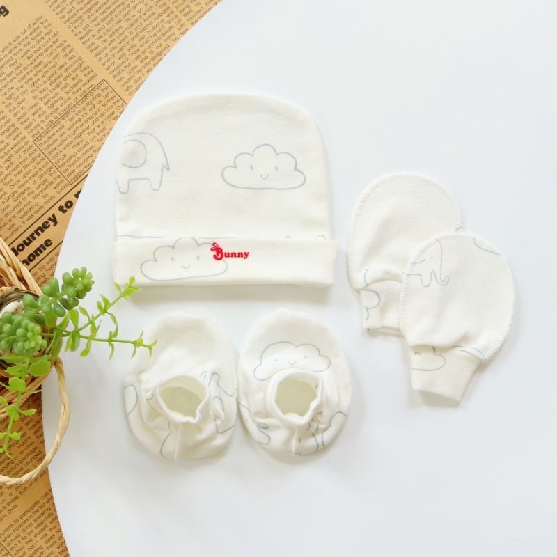 Set mũ + bao tay + bao chân sơ sinh chất đẹp Bunnybaby