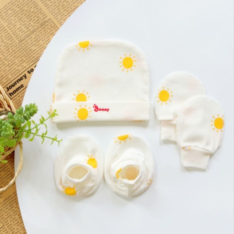Set mũ + bao tay + bao chân sơ sinh chất đẹp Bunnybaby