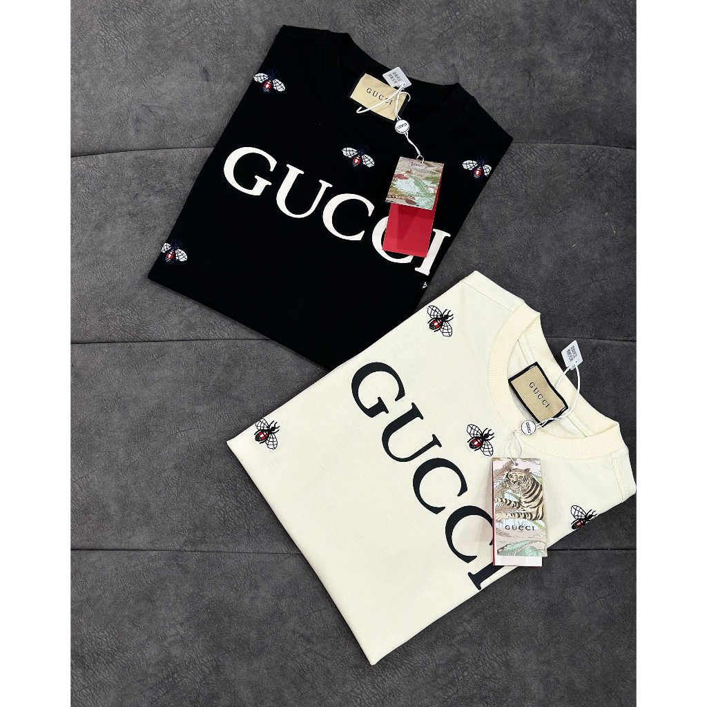 Áo Phông G.C Họa Tiết Chữ G.U.C.C.I Thêu Trước Ngực - Áo Phông G.C Thêu Ong Chât Liệu Vải Cotton Mịn