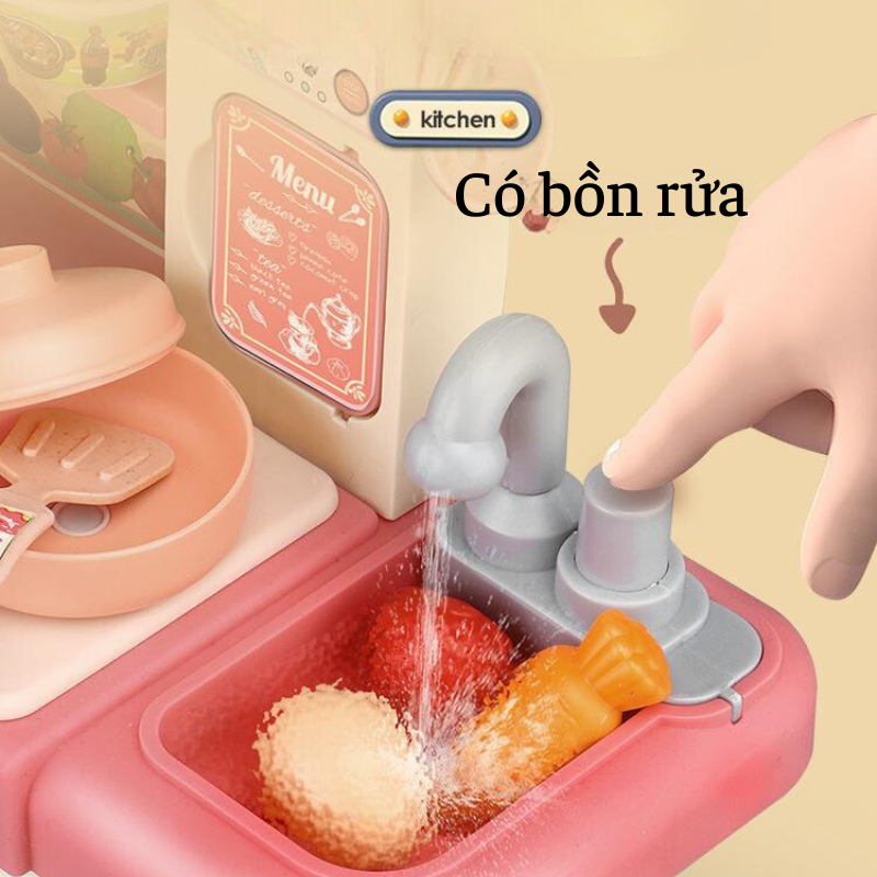 Đồ chơi thông minh nấu ăn bếp đứng 34 chi tiết có đèn nhập vai làm đầu bếp cho bé