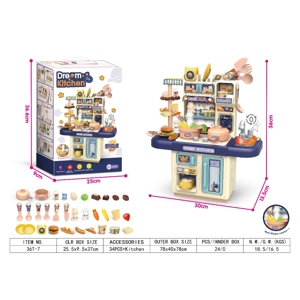 Đồ chơi thông minh nấu ăn bếp đứng 34 chi tiết có đèn nhập vai làm đầu bếp cho bé