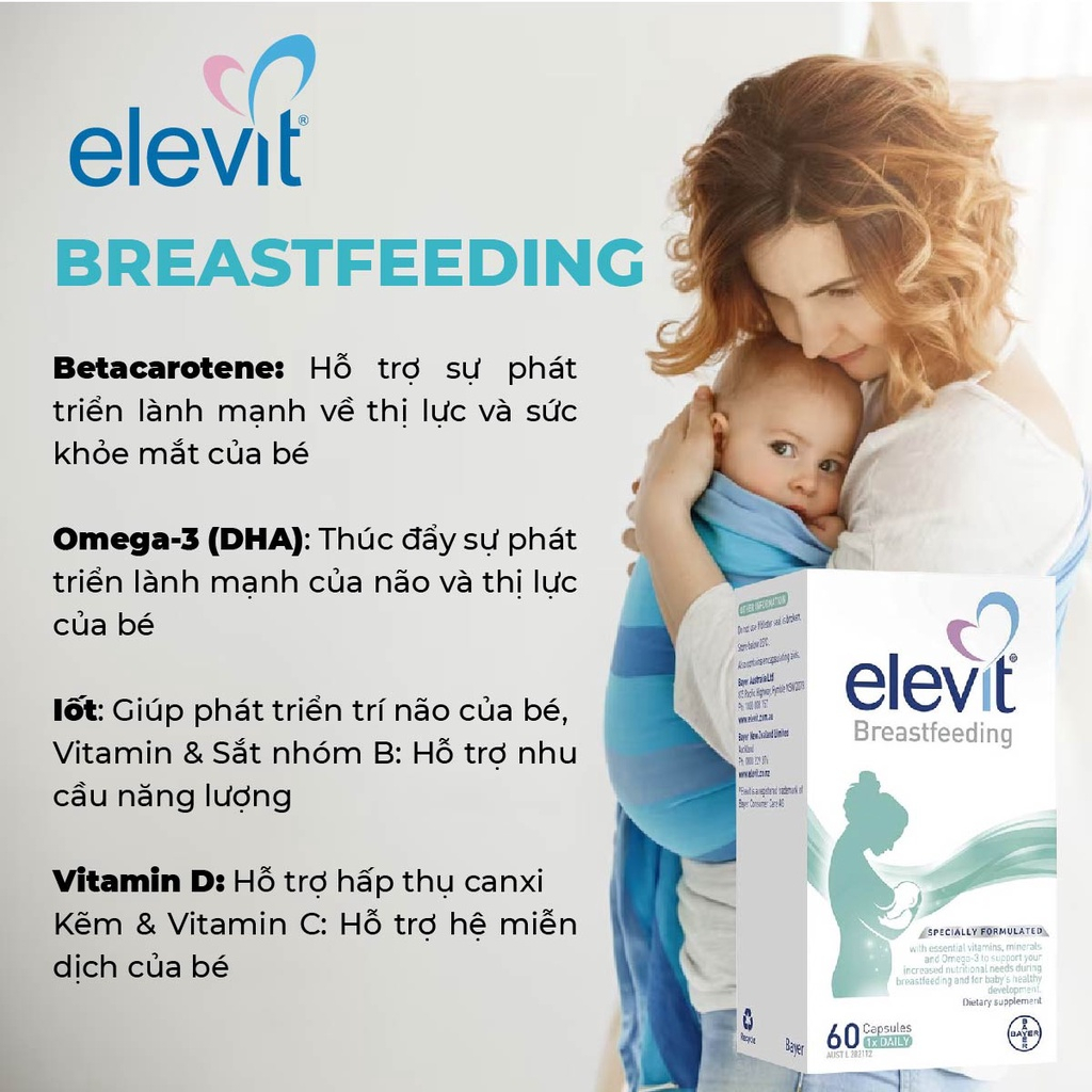 Combo chăm sóc phụ nữ sau sinh Vitamin Elevit Breastfeeding 60v