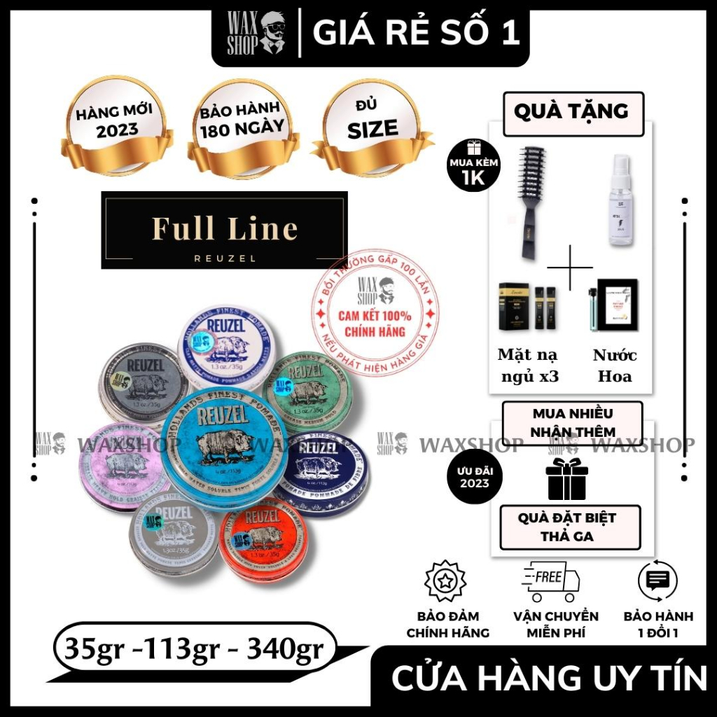 [ Full Line - Mới ] Sáp Vuốt Tóc Nam Cao Cấp Reuzel Pomade - Hàng Chính Hãng - Bảo Hàng 180 Ngày, Kèm Quà Tặng - Waxshop