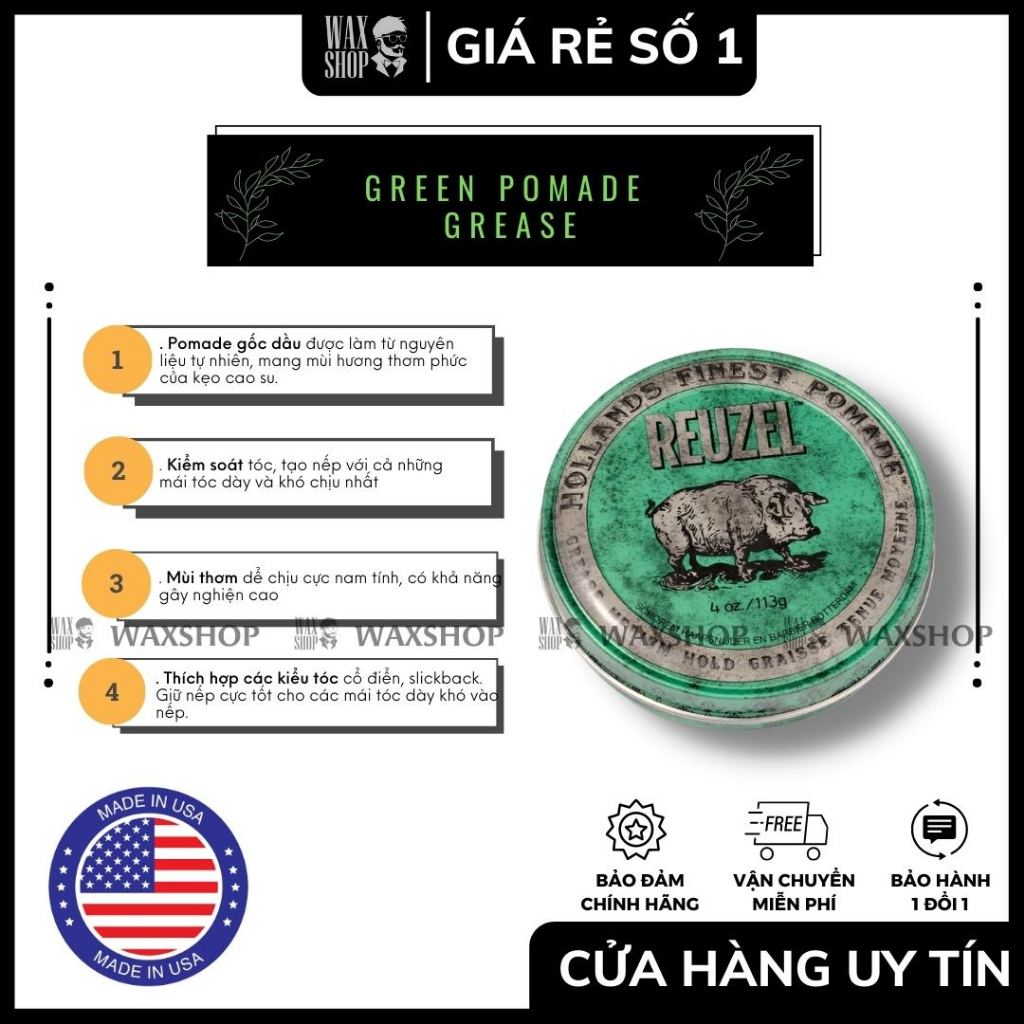 [ Full Line - Mới ] Sáp Vuốt Tóc Nam Cao Cấp Reuzel Pomade - Hàng Chính Hãng - Bảo Hàng 180 Ngày, Kèm Quà Tặng - Waxshop