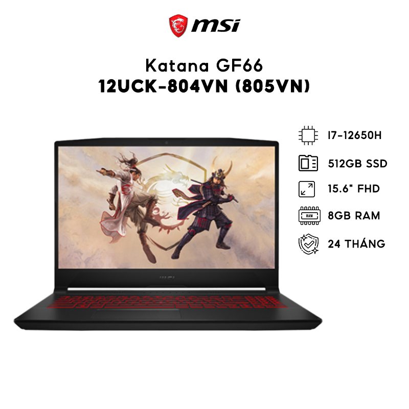 Laptop (Gaming) MSI Katana GF66 12UCK-804VN (805VN) I7-12650H, 512GB, 64GB, RTX3050 4GB, 15.6" FHD - Ship hỏa tốc