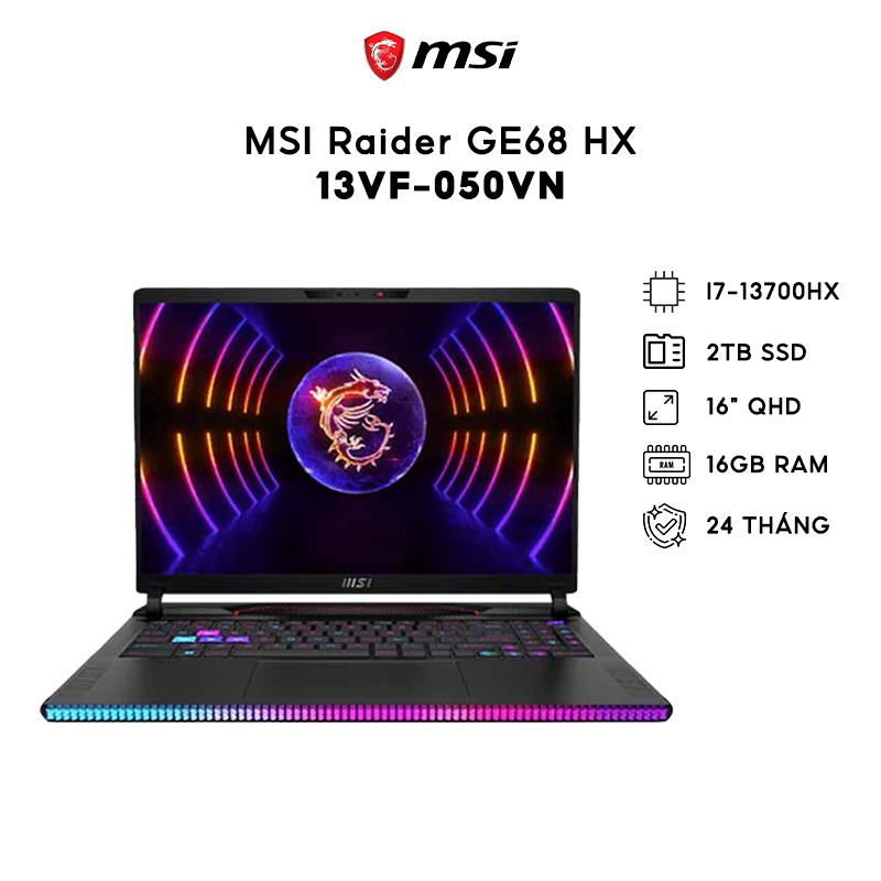 Laptop (Gaming) MSI Raider GE68 HX 13VF-050VN, I7-13700HX, 2TB, 64GB, RTX 4060 8GB, 16" 16:10 QHD - Ship hỏa tốc