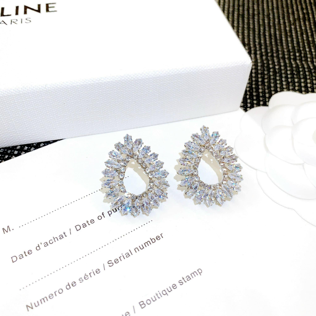 Bông tai nữ đính đá cao cấp phong cách hiện đại sang trọng