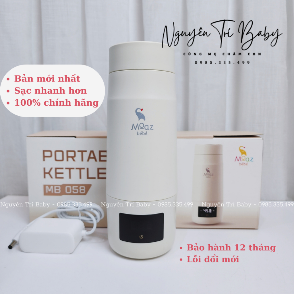 Bình đun nước pha sữa di động Moaz bebe MB058 pin sạc bảo hành 12 tháng chính hãng