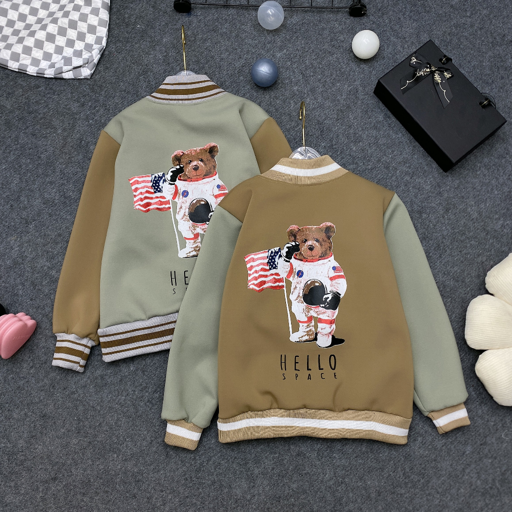 Áo khoác Bomber bé trai - bé gái 18-54kg từ 6-14 tuổi mẫu BLONG. Áo khoác bé trai, áo khoác bé gái, Áo thu đông cho bé