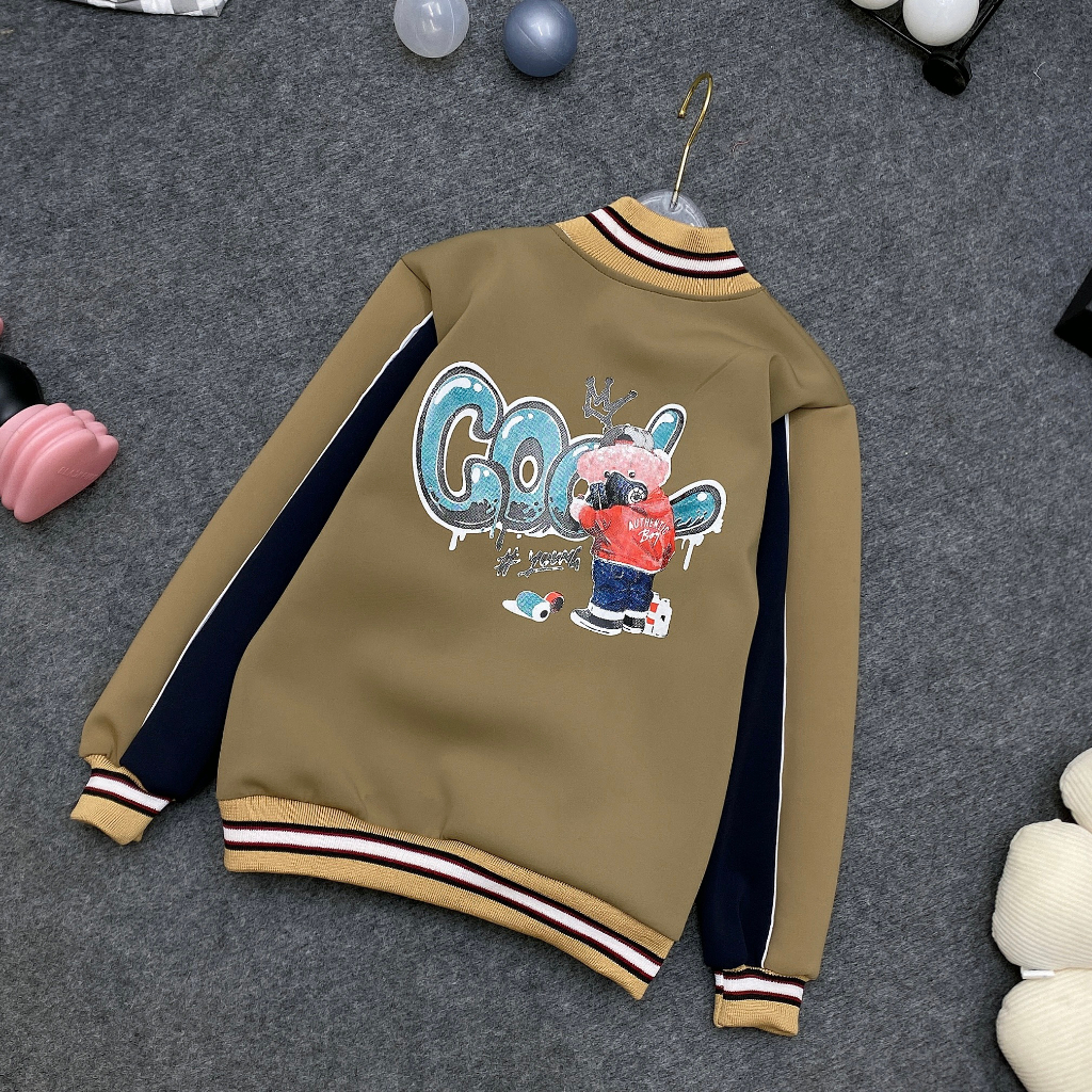 Áo khoác bomber bé trai "B" 18-54kg, Áo khoác bóng chày phong cách Hàn Quốc cho bé 4-15 tuổi.Áo khoác bé trai