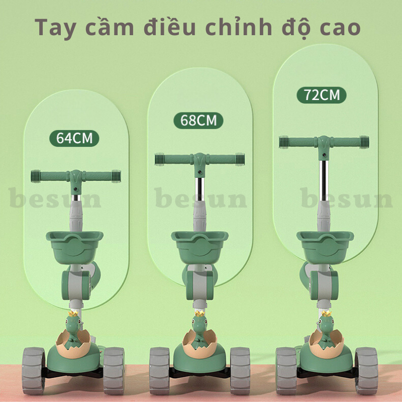 Xe trượt cho bé BESUN xe trượt 3 bánh gấp gọn có nhạc đèn phát sáng cao cấp hình Khủng Long