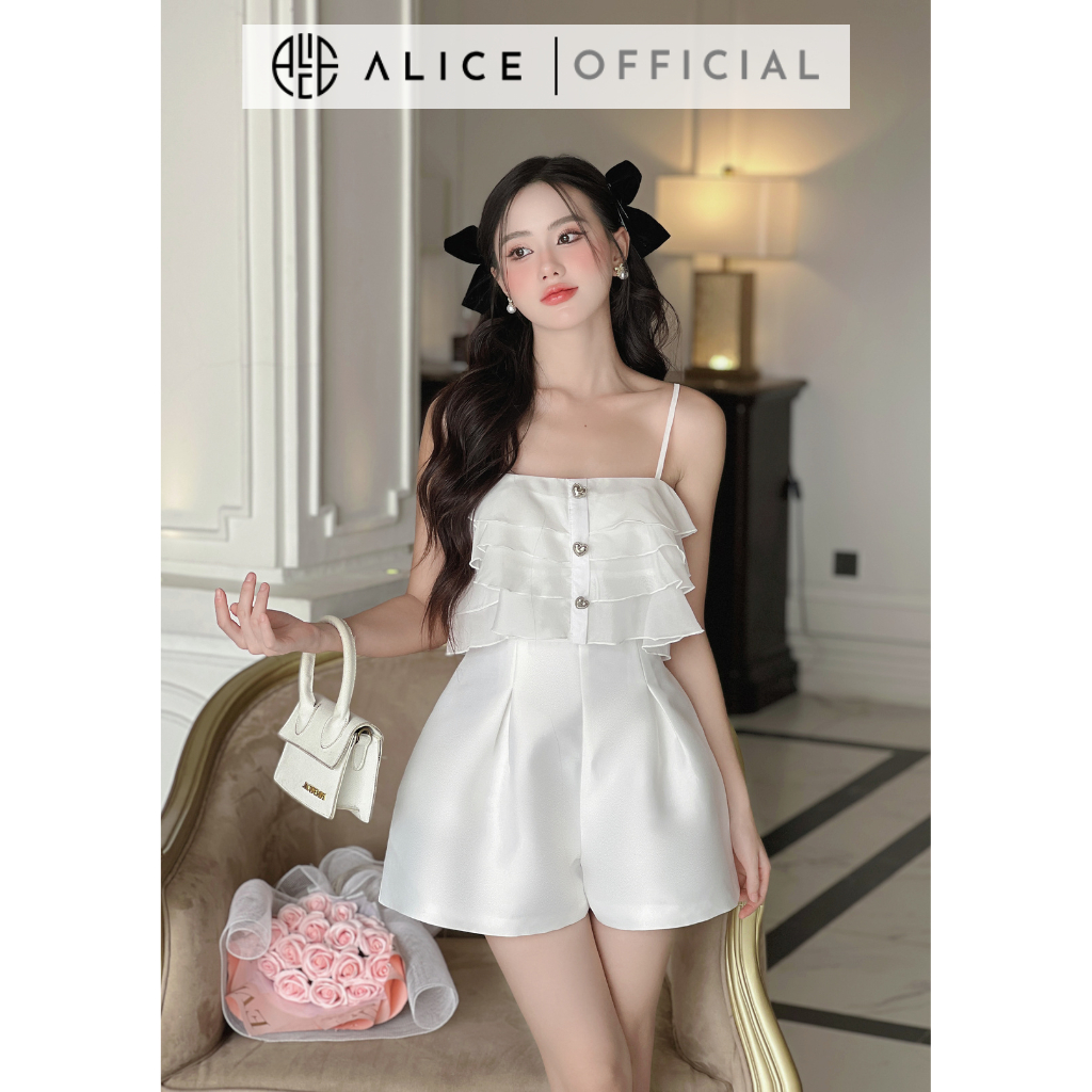 Set Jumpsuit Nữ 2 Dây Bèo Ngực Kèm Áo Cardigan ALICE Quần Chất Tafta Cao Cấp, Sang Chảnh, Tiểu Thư S355