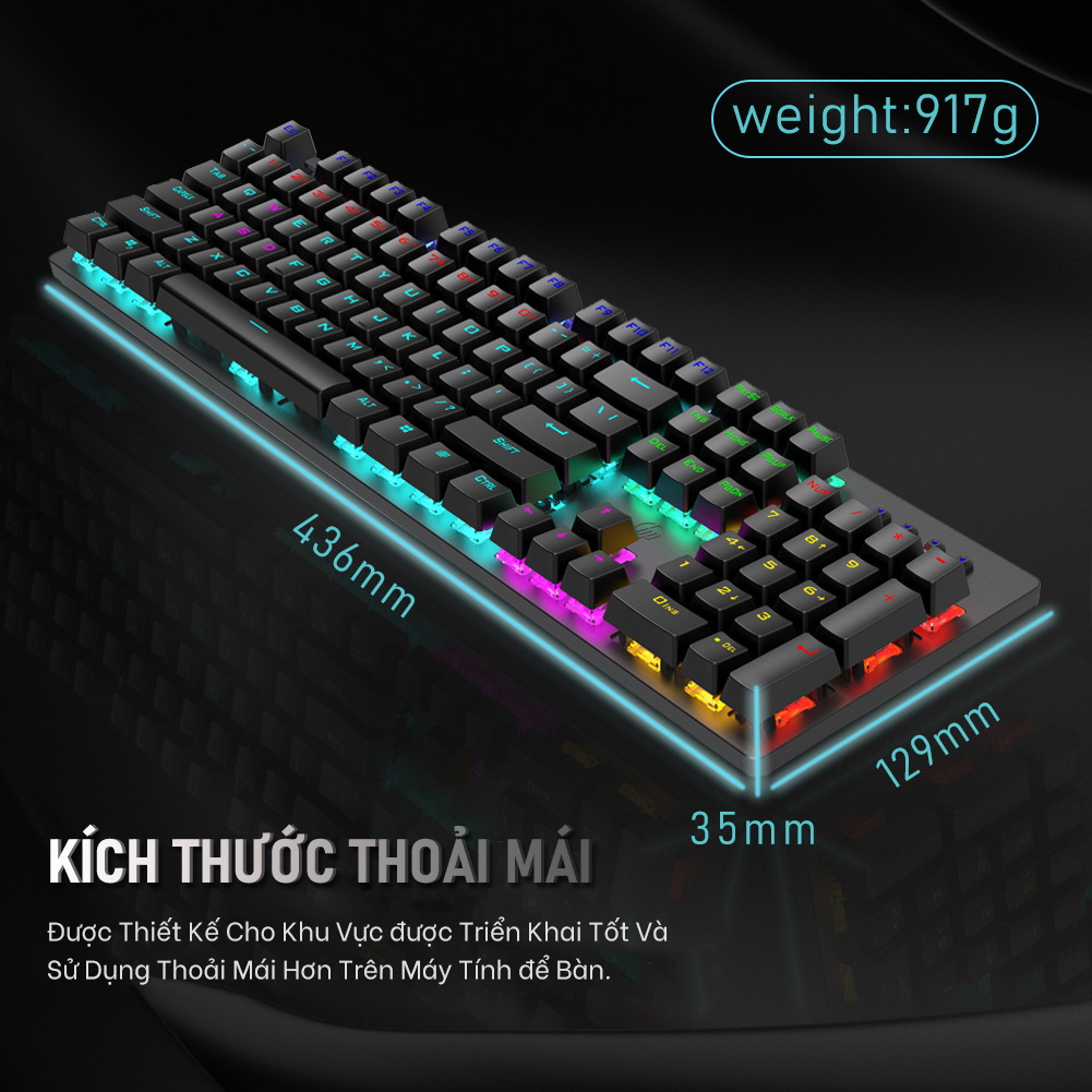 Bàn Phím Cơ Gaming 104 Phím Kết Nối Có Dây Trục Màu Xanh Lá Phím Gõ Êm Led Rainbow Nhiều Chế Độ