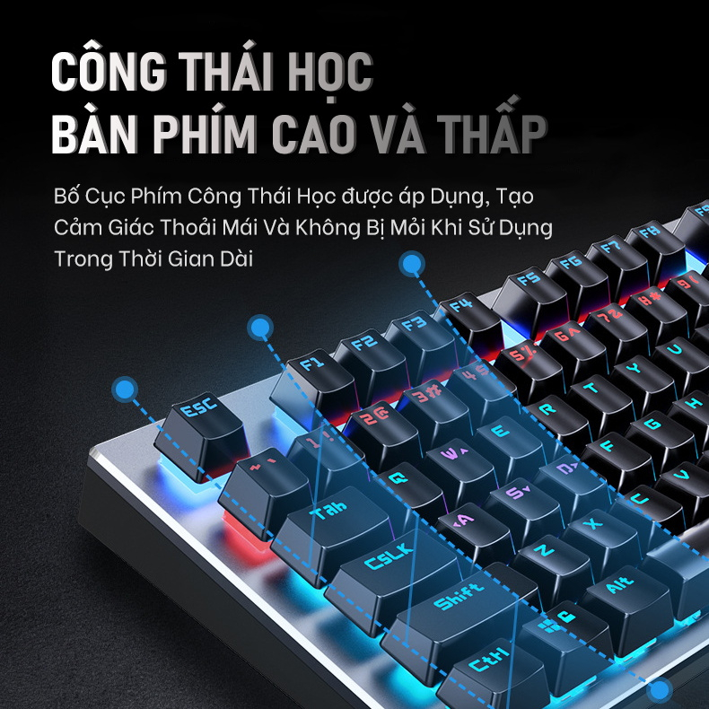 Bàn Phím Cơ Gaming 104 Phím Kết Nối Có Dây Trục Màu Xanh Lá Phím Gõ Êm Led Rainbow Nhiều Chế Độ