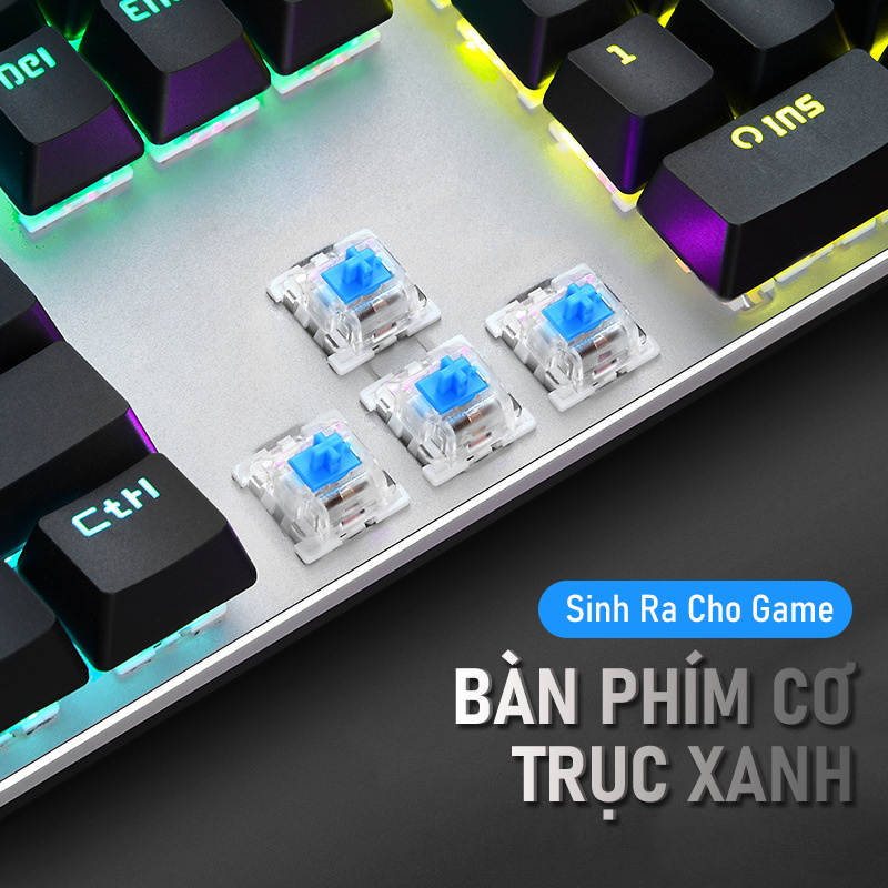 Bàn Phím Cơ Gaming 104 Phím Kết Nối Có Dây Trục Màu Xanh Lá Phím Gõ Êm Led Rainbow Nhiều Chế Độ