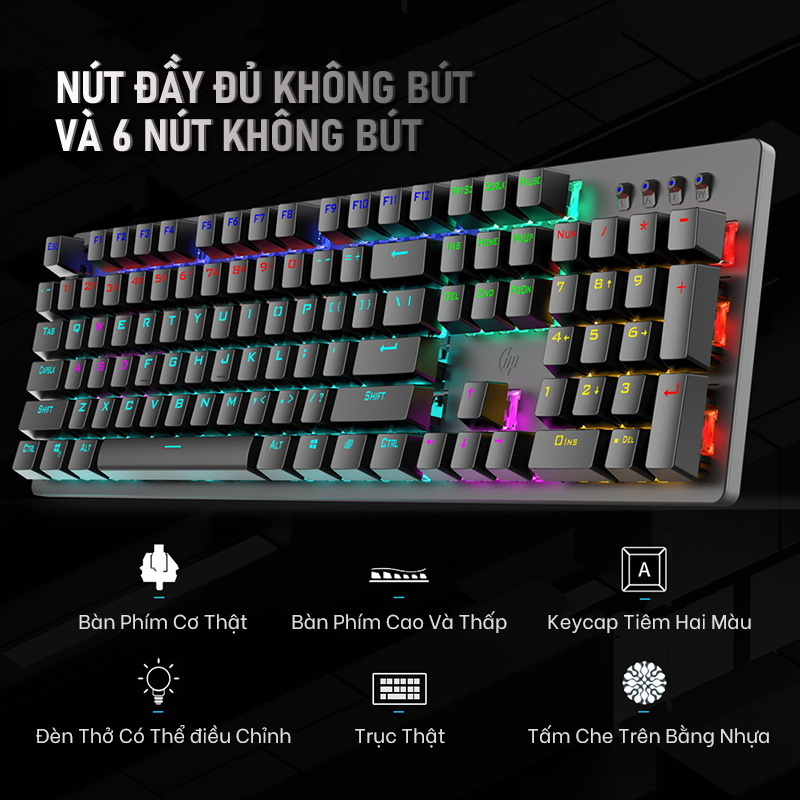 Bàn Phím Cơ Gaming 104 Phím Kết Nối Có Dây Trục Màu Xanh Lá Phím Gõ Êm Led Rainbow Nhiều Chế Độ