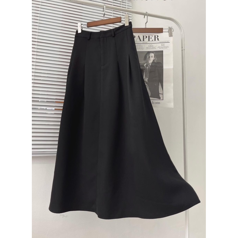 Chân váy xếp ly hạ eo dáng dài xoè Bànana, đứng form, váy dài dáng xoè chữ a chất vải dày dặn hack dáng vintage