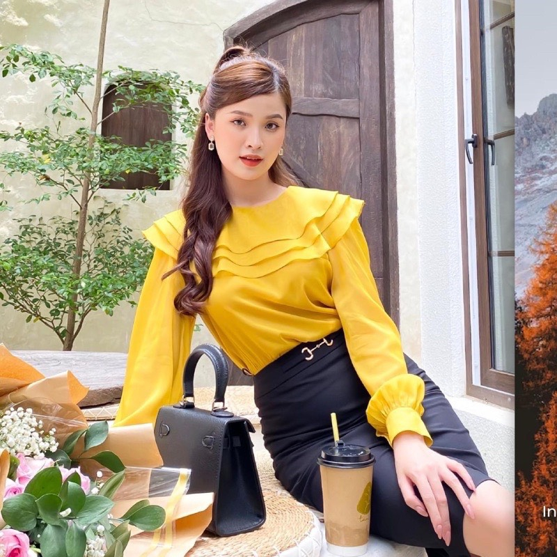 Áo sơ mi cổ viền bèo Nahi.vn NH05 Tay dài chất liệu vải von tơ cao cấp