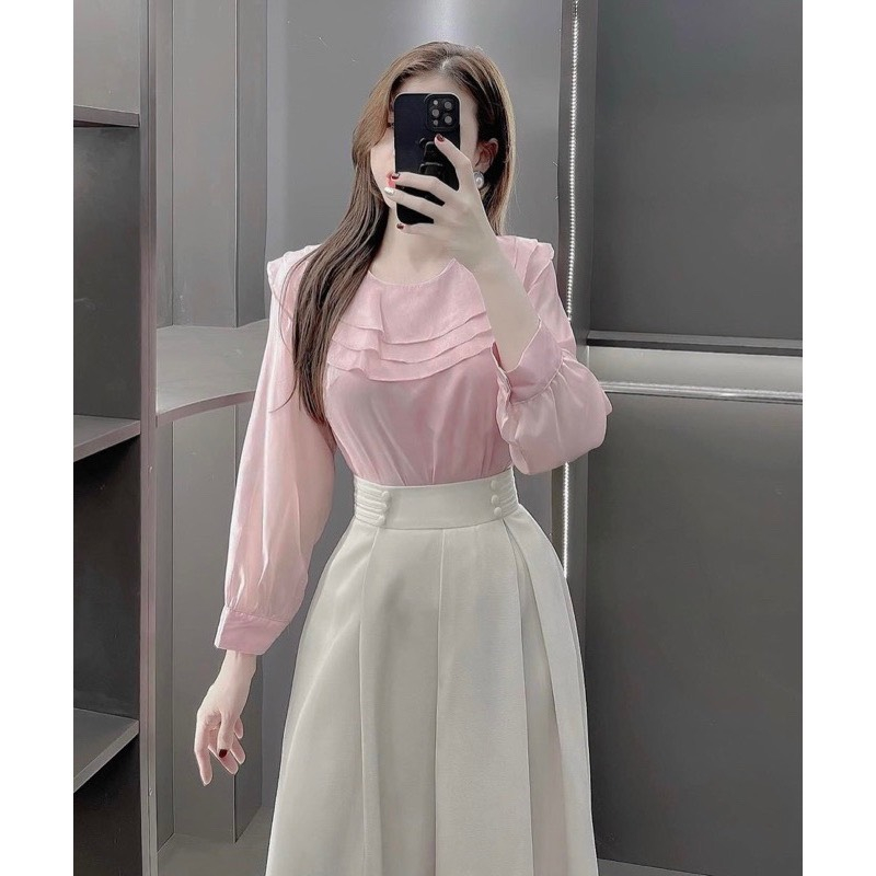 Áo sơ mi cổ viền bèo Nahi.vn NH05 Tay dài chất liệu vải von tơ cao cấp