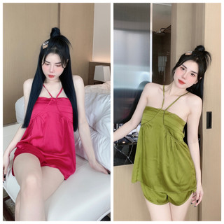 Đồ Bộ Đùi Áo Yếm Xếp Ly Sexy Chất Lụa Latin mềm Mịn Freesize