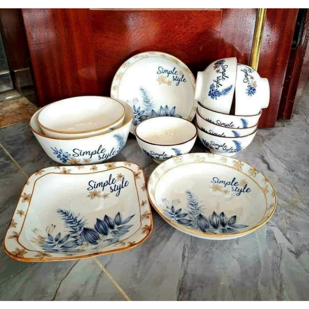 Bộ bát đĩa sứ 10 MÓN Decor MÀU xanh dương CAO CẤP